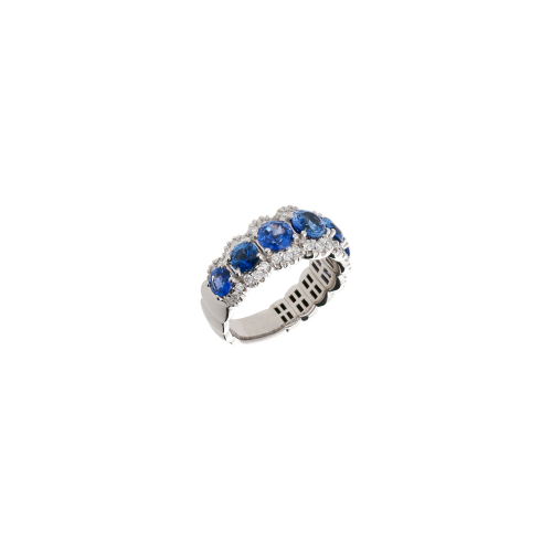 ANELLO IN ORO BIANCO CON DIAMANTI E ZAFFIRI BLU - 1AN1480772/5