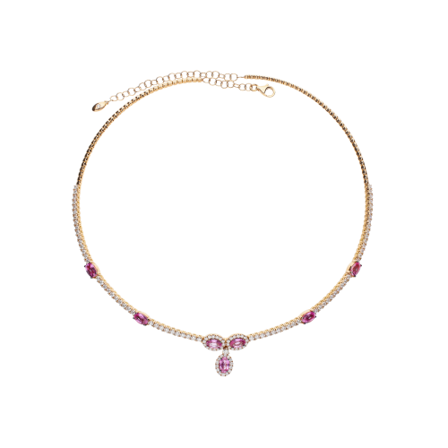 COLLANA CHOKER IN ORO ROSA CON DIAMANTI E ZAFFIRI ROSA - 1GA1480584/3