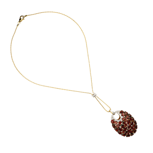 Collana in oro rosa 18 carati con granato e diamanti bianchi taglio brillante