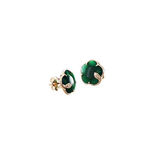 ORECCHINI PETIT JOLI IN ORO ROSA CON AGATA VERDE E DIAMANTI - 16113R - 16113R