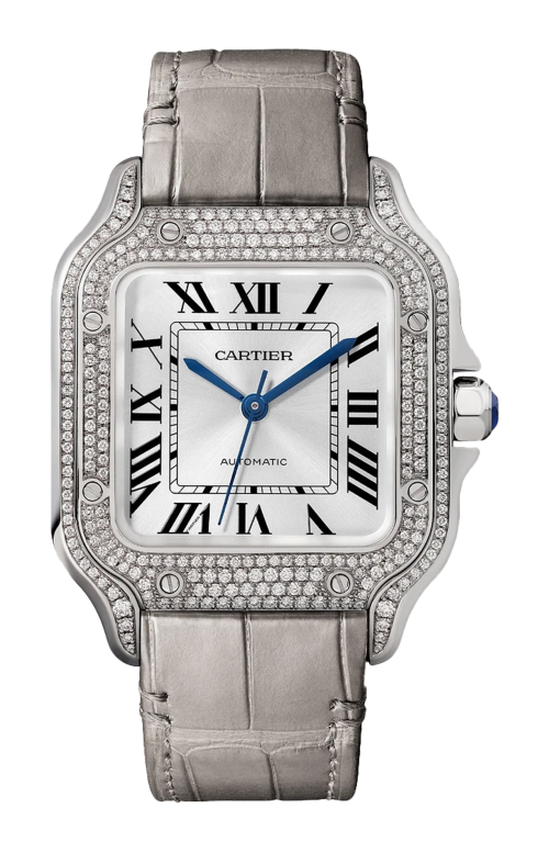 SANTOS DE CARTIER MODELLO MEDIO, ORO BIANCO E DIAMANTI, AUTOMATICO - WJSA0014