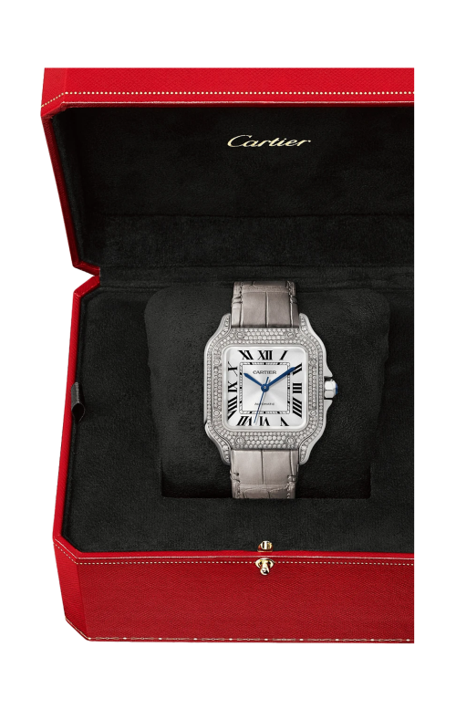 SANTOS DE CARTIER MODELLO MEDIO, ORO BIANCO E DIAMANTI, AUTOMATICO - WJSA0014