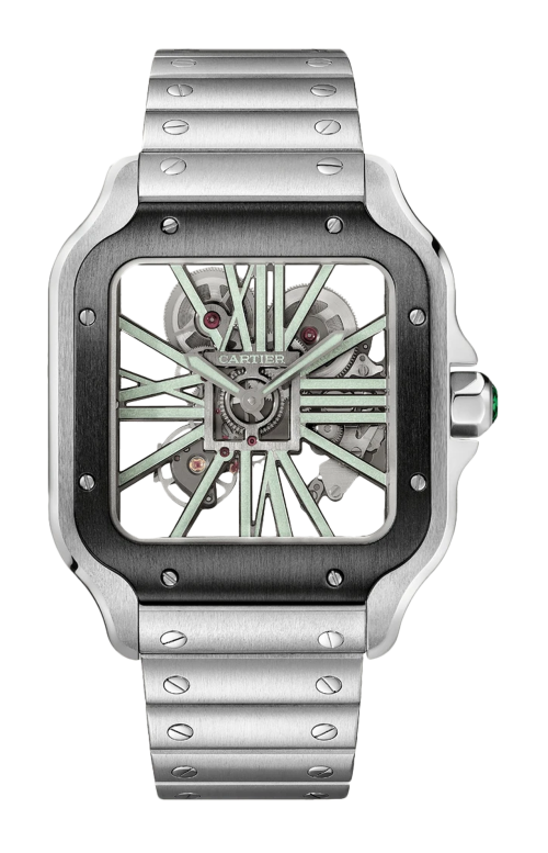 SANTOS DE CARTIER, MODELLO GRANDE, SCHELETRATO, ACCIAIO, MANUALE - WHSA0033