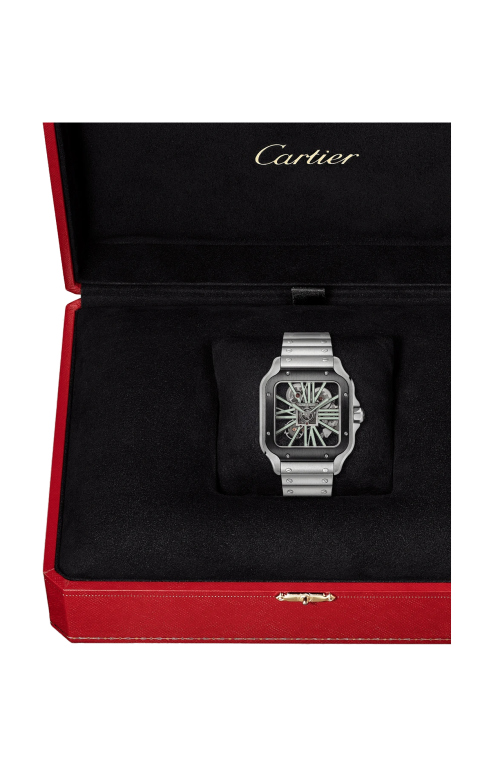 SANTOS DE CARTIER MODELLO GRANDE, SCHELETRATO, ACCIAIO, MANUALE - WHSA0033