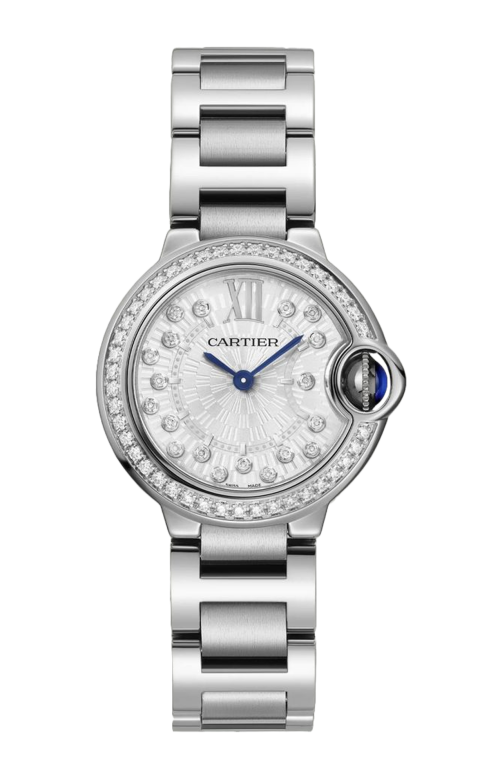 BALLON BLEU DE CARTIER 28 MM,  QUARZO, ACCIAIO, DIAMANTI - W4BB0034