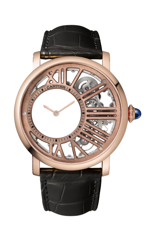 ROTONDE DE CARTIER SCHELETRATO CON VISUALIZZAZIONE MISTERIOSA, 42 MM, ORO ROSA, MANUALE - WHRO0060