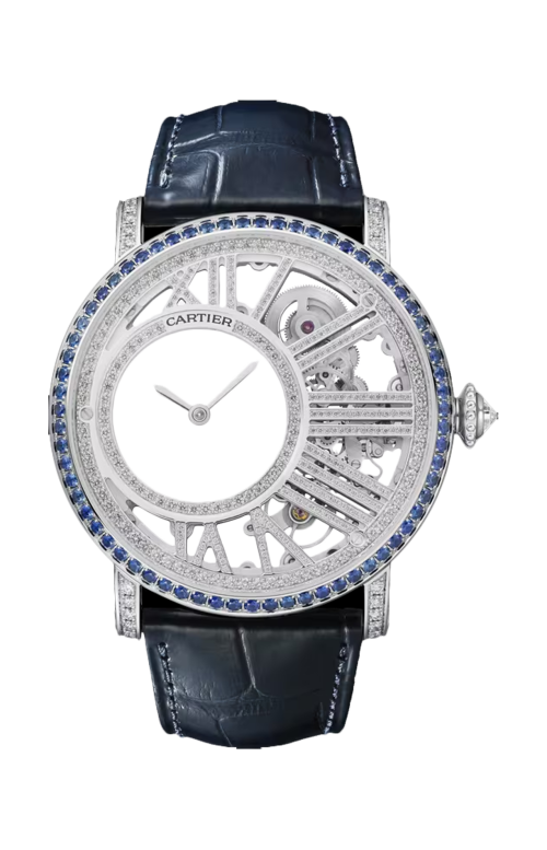 ROTONDE DE CARTIER L'HEURE MYSTÉRIEUSE SCHELETRATO, ORO BIANCO, DIAMANTI, MANUALE - HPI01337