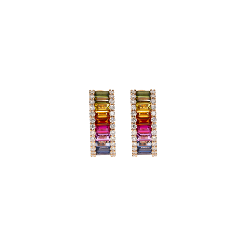 ORECCHINI RAINBOW IN ORO ROSA CON DIAMANTI E ZAFFIRI MULTICOLOR - E01137RB11