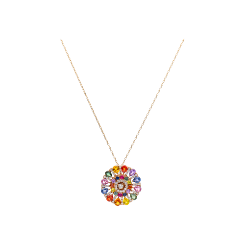 COLLANA RAINBOW IN ORO ROSA CON PENDENTE IN ZAFFIRI MULTICOLOR E DIAMANTI - KP1076/MS