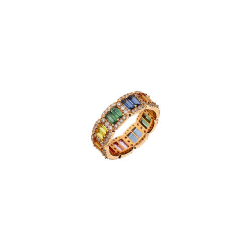 ANELLO RAINBOW IN ORO ROSA CON ZAFFIRI MULTICOLOR E DIAMANTI - KR1196MS