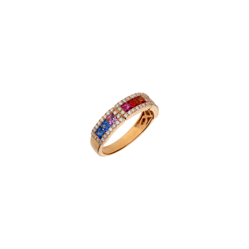 ANELLO RAINBOW IN ORO ROSA CON ZAFFIRI MULTICOLOR E DIAMANTI - KR1431/MS