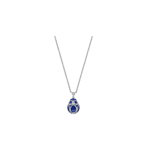 OVETTO FABERGÉ PETITE HERITAGE PALAIS IN ORO BIANCO, DIAMANTI E SMALTO GUILLOCHÉ BLU REALE - 213FP1351