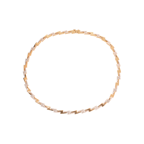 COLLANA FULMINE IN ORO ROSA CON DEMI-PAVÉ DI DIAMANTI - VN29270DP