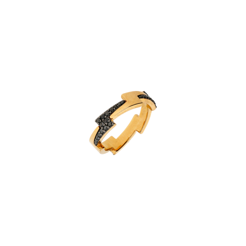ANELLO FULMINE IN ORO ROSA CON DEMI-PAVÉ DI DIAMANTI NERI - VR29271DKP