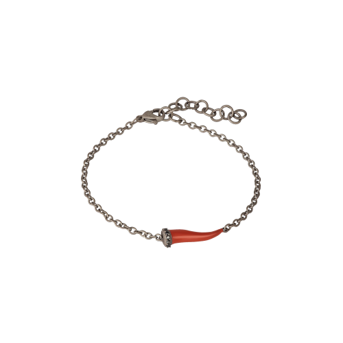BRACCIALE CHARMS UOMO LUCKY HORN CON CORNETTO SMALTATO ROSSO IN TITANIO, 5 BLACK E CATENA - CHBRT5BBRKSM_ROSSO