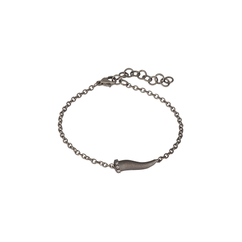 BRACCIALE CHARMS UOMO LUCKY HORN CON CORNETTO IN TITANIO, 5 WHITE E CATENA - CHBRT5WBRK