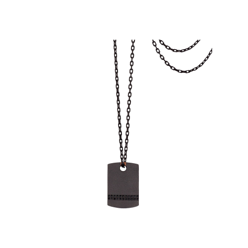 COLLANA UOMO MINIMAL CON TARGHETTA IN TITANIO E ORO ROSSO 18 KT, ORO ROSSO 9 KT, DIAMANTI BLACK E CATENA - ECOPENTRG22BK