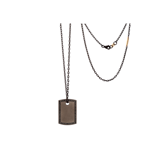 COLLANA UOMO MINIMAL CON TARGHETTA IN TITANIO, DIAMANTI BLACK E CATENA - MINPENTBTARCK