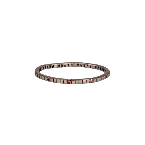 BRACCIALE TENNIS UOMO LINEA ELASTICA LOOP IN TITANIO, ORO ROSSO 18 KT E 10 RUBINI DA 5 PUNTI - TENBRT11RUBRGBR5PT