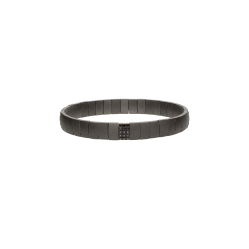 BRACCIALE ELASTICA DOPPIA MOLLA, MODULI BOMBÉ BIG IN TITANIO 1 MODULO IN ORO BIANCO CON DIAMANTI BLACK - SPRBRBOBMTBRBIG