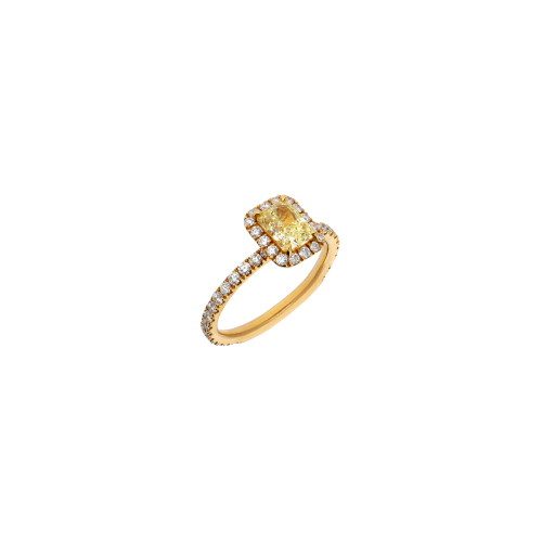 ANELLO SOLITARIO IN ORO ROSA CON DIAMANTE FANCY LIGHT YELLOW E DIAMANTI BIANCHI - 372-3490-000