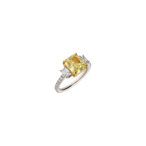 ANELLO SOLITARIO IN ORO BIANCO CON DIAMANTE  FANCY LIGHT YELLOW E DIAMANTI BIANCHI - 000-5053NS