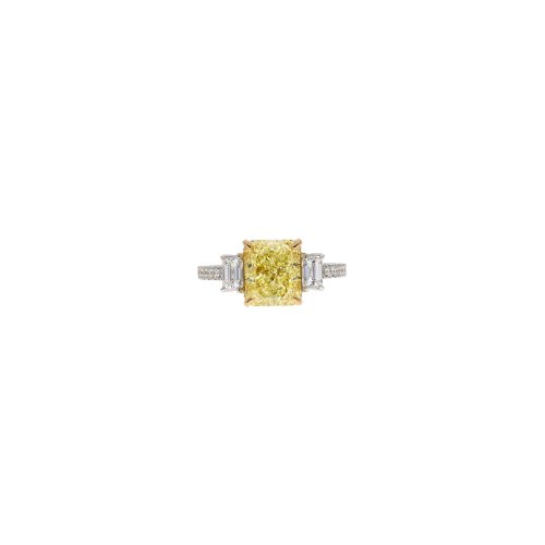 ANELLO SOLITARIO IN ORO BIANCO CON DIAMANTE  FANCY LIGHT YELLOW E DIAMANTI BIANCHI - 000-5053NS