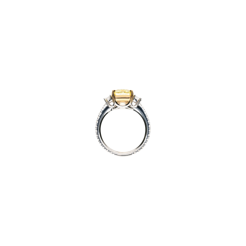 ANELLO SOLITARIO IN ORO BIANCO CON DIAMANTE  FANCY LIGHT YELLOW E DIAMANTI BIANCHI - 000-5053NS