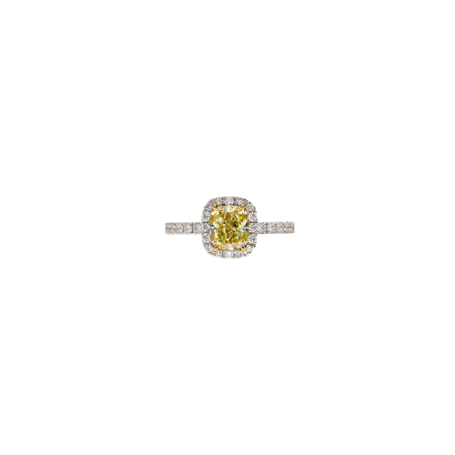 ANELLO SOLITARIO IN ORO BIANCO CON DIAMANTE FANCY LIGHT YELLOW E DIAMANTI BIANCHI - 000-3490-372