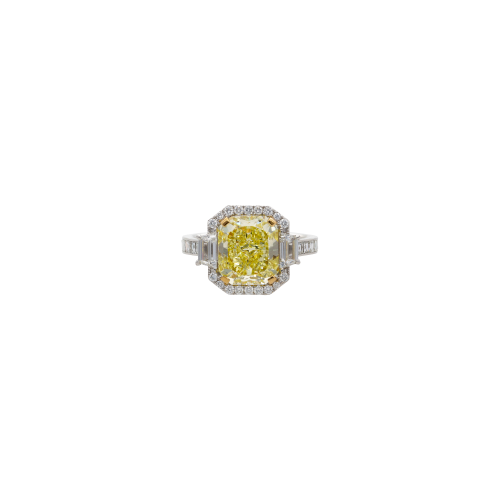 ANELLO IN ORO BIANCO CON DIAMANTE FANCY YELLOW CERTIFICATO GIA E DIAMANTI BIANCHI - 000-5383NS