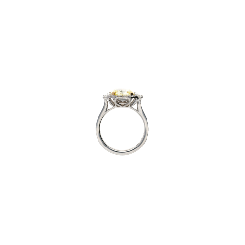 ANELLO IN ORO BIANCO CON DIAMANTE FANCY YELLOW CERTIFICATO GIA E DIAMANTI BIANCHI - 000-5383NS