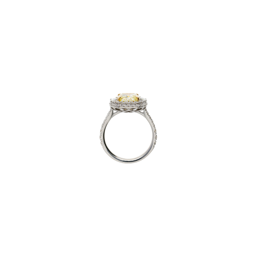 ANELLO IN ORO BIANCO CON DIAMANTE FANCY YELLOW CERTIFICATO GIA E DIAMANTI BIANCHI - 000-4982NS