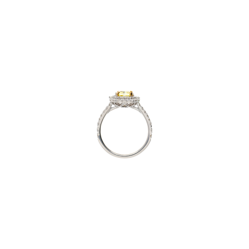 ANELLO IN ORO BIANCO CON DIAMANTE FANCY YELLOW CERTIFICATO GIA E DIAMANTI BIANCHI - 000-4982NS