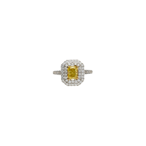 ANELLO IN ORO BIANCO CON DIAMANTE FANCY YELLOW E DIAMANTI BIANCHI - 035-VR26512