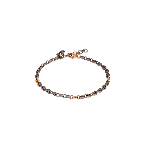 BRACCIALE UOMO CON MAGLIE MARINE PICCOLE IN TITANIO E ORO ROSSO 9 KT, ANCORA IN TITANIO E DIAMANTE BLACK - MARBRT3RGSM