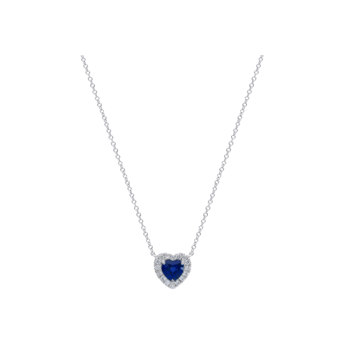 COLLANA IN ORO BIANCO CON PENDENTE CUORE IN ZAFFIRO BLU E DIAMANTI - 262704ZB