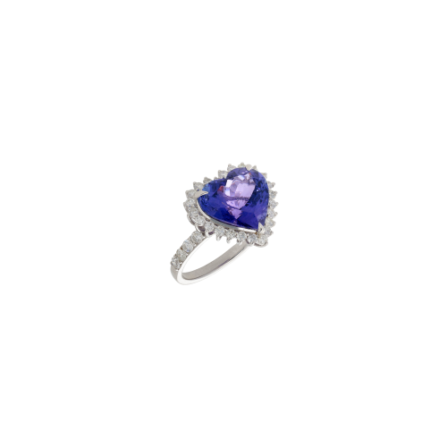 ANELLO CUORE IN ORO BIANCO CON TANZANITE E DIAMANTI - BAAN234