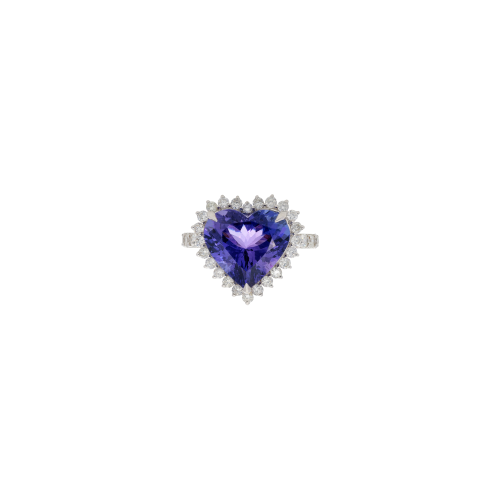 ANELLO CUORE IN ORO BIANCO CON TANZANITE E DIAMANTI - BAAN234