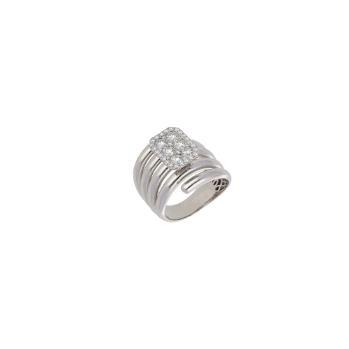 ANELLO FASCIA ALTA ORO BIANCO CON ELEMENTO CENTRALE IN PAVÉ DI DIAMANTI BIANCHI - 1AN0271660/3