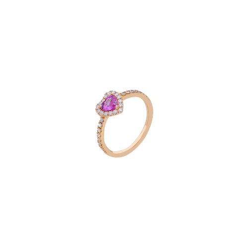 ANELLO CUORE IN ORO ROSA CON ZAFFIRO ROSA E DIAMANTI - 262713