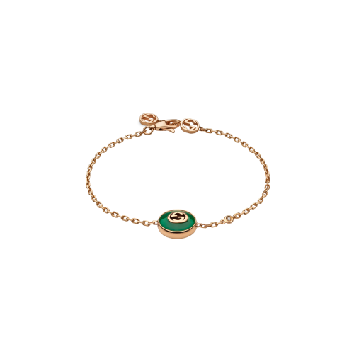 BRACCIALE CATENA GUCCI INTERLOCKING IN ORO ROSA E AGATA VERDE - YBA786556002