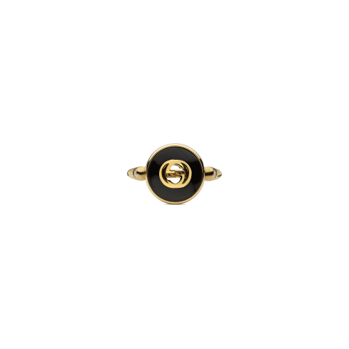 ANELLO GUCCI INTERLOCKING IN ORO GIALLO E ONICE - YBC786547001