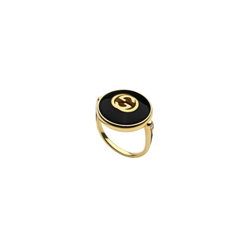 ANELLO GUCCI NTERLOCKING GRANDE IN ORO GIALLO E ONICE - YBC786604001