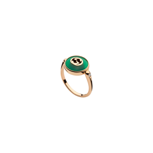 ANELLO GUCCI INTERLOCKING IN ORO ROSA E AGATA VERDE - YBC786547002