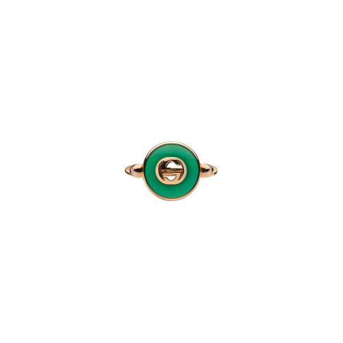 ANELLO GUCCI INTERLOCKING IN ORO ROSA E AGATA VERDE - YBC786547002