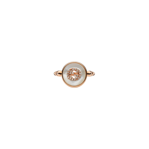 ANELLO GUCCI INTERLOCKING IN ORO ROSA CON DIAMANTI - YBC786764001