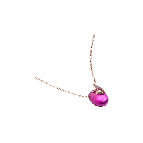 COLLANA HAPPY FROG CON ELEMENTO FUCSIA METALLIZZATO, ORO ROSA E RUBINI - DHF02CAAFRNRU