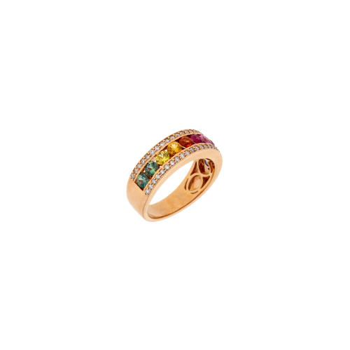 ANELLO RAINBOW IN ORO ROSA CON ZAFFIRI MULTICOLOR E DIAMANTI - AR3286/MS