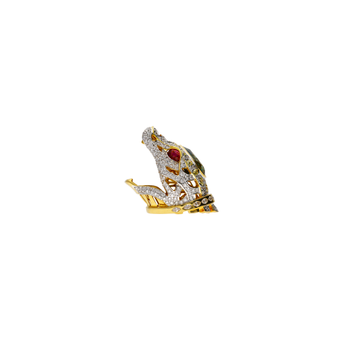 ANELLO BARTORELLI COLLEZIONE ANIMALIER TESTA DI SERPENTE IN ORO GIALLO CON TORMALINA VERDE TAGLIO GOCCIA CENTRALE  E PAVE' DI DIAMANTI BIANCHI TAGLIO BRILLANTE E DIAMANTI FANCY YELLOW TAGLIO OVALE , OCCHI DI RUBINI TAGLIO NAVETTE - FOREST024
