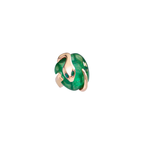 ANELLO MALAFEMMINA IN ORO ROSA 18K, GIADA VERDE E SMERALDI - DMF04ANRRGDSM